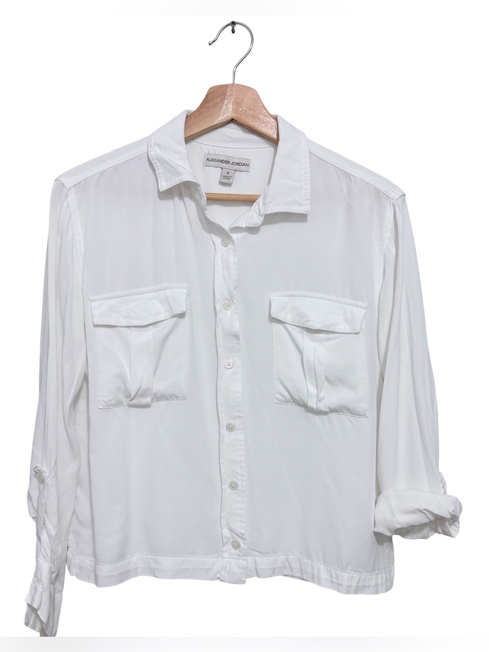 Alexander Jordan White Button-Front Pocket Long Sleeve Utility Shirt Sz Small